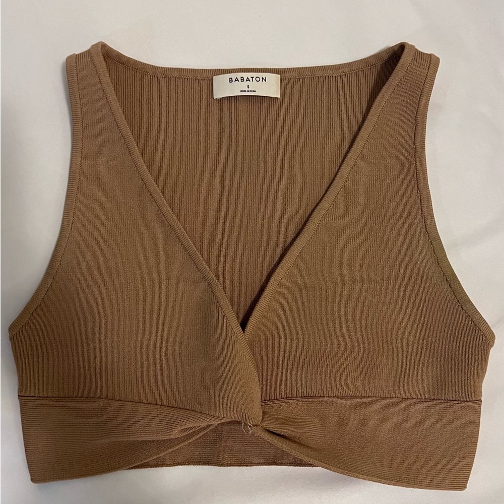 ARITZIA Babaton Sculpt Knit Twist Tank — Gold Camel